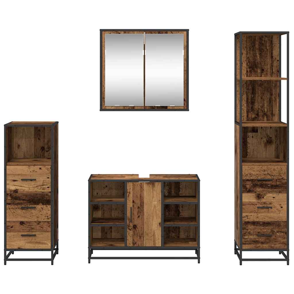 Set di mobili per il bagno con cassetto 4 pcs Legno vecchio | homemem39