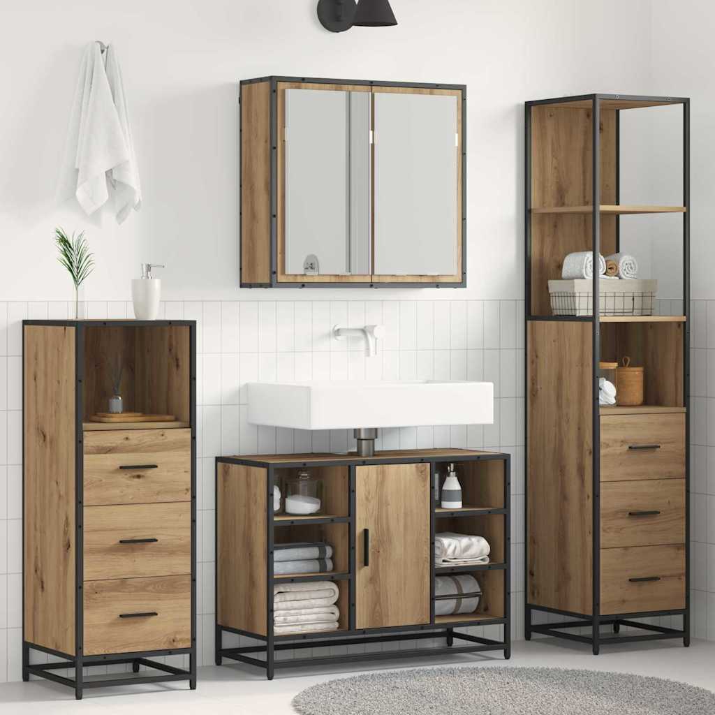 Set di mobili per il bagno 4 pz Rovere artigianale | homemem39