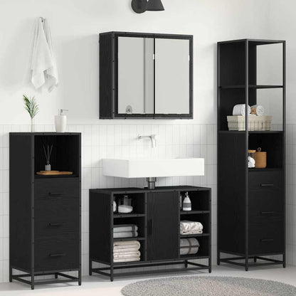 Set di mobili per il bagno 4 pcs Rovere Nero Legno multistrato | homemem39