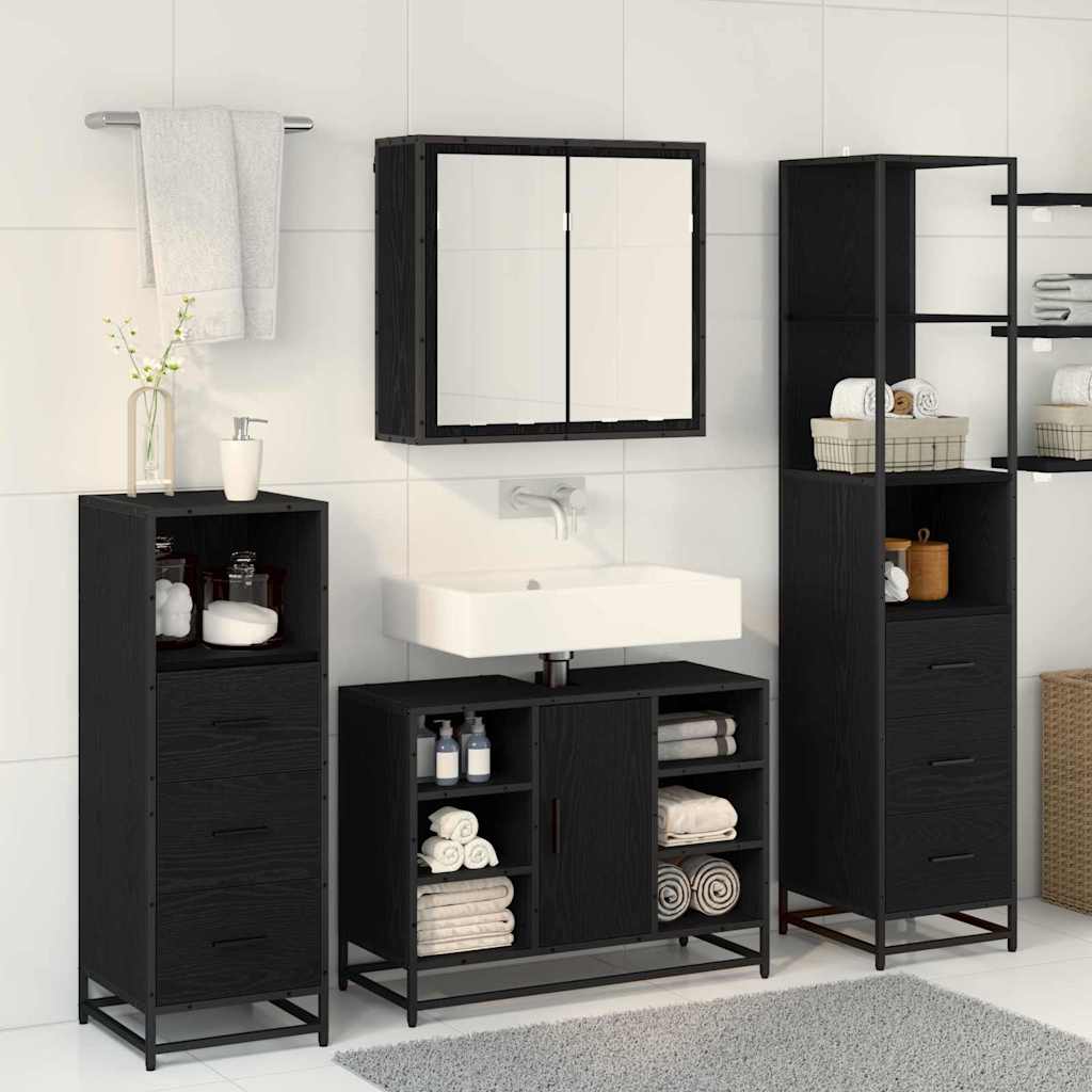 Set di mobili per il bagno 4 pcs Rovere Nero Legno multistrato | homemem39