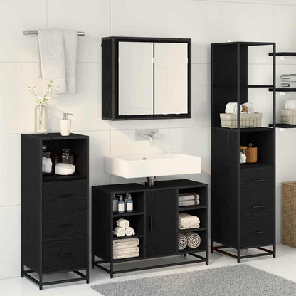 Set di mobili per il bagno 4 pcs Rovere Nero Legno multistrato | homemem39
