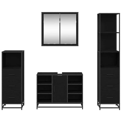 Set di mobili per il bagno 4 pcs Rovere Nero Legno multistrato | homemem39