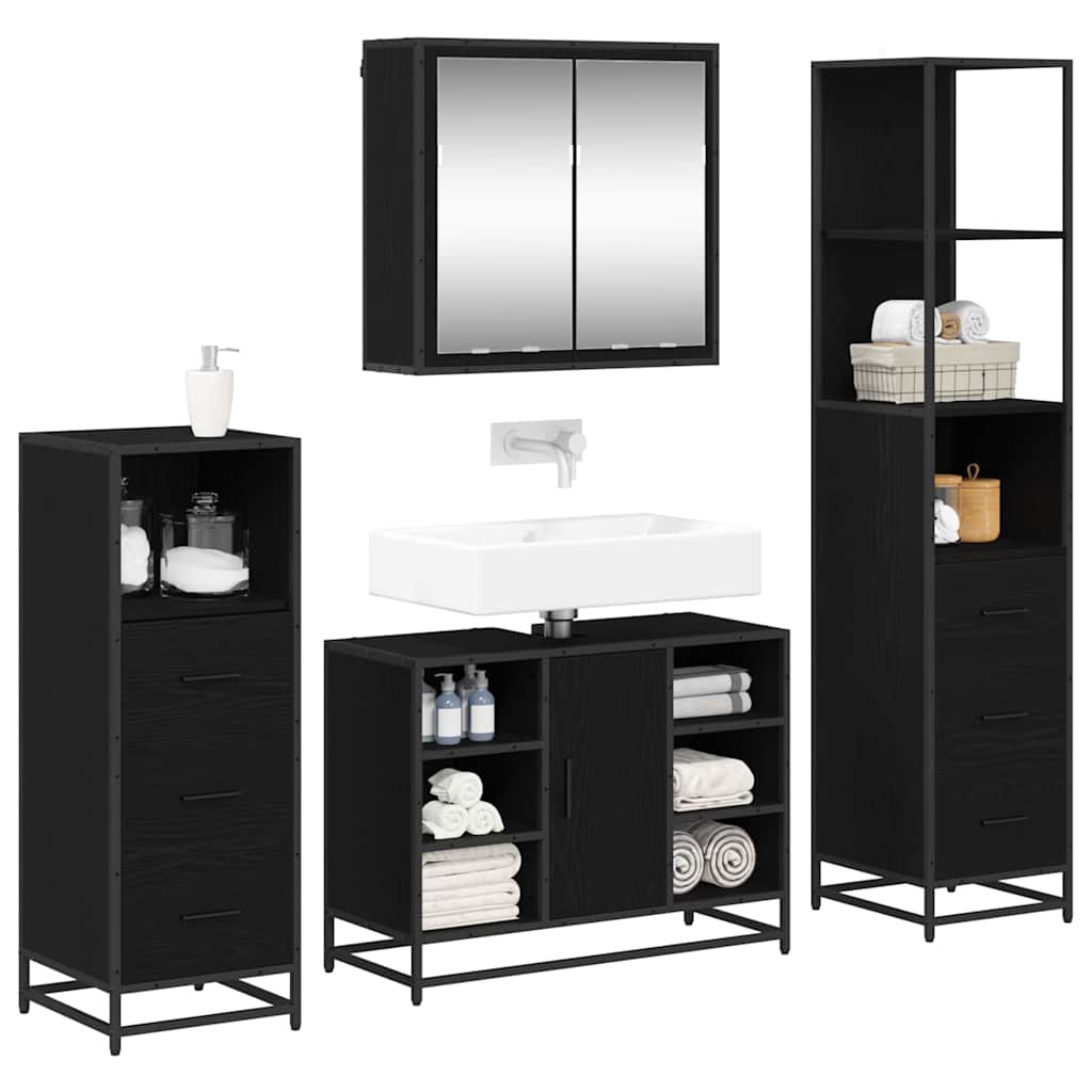 Set di mobili per il bagno 4 pcs Rovere Nero Legno multistrato | homemem39