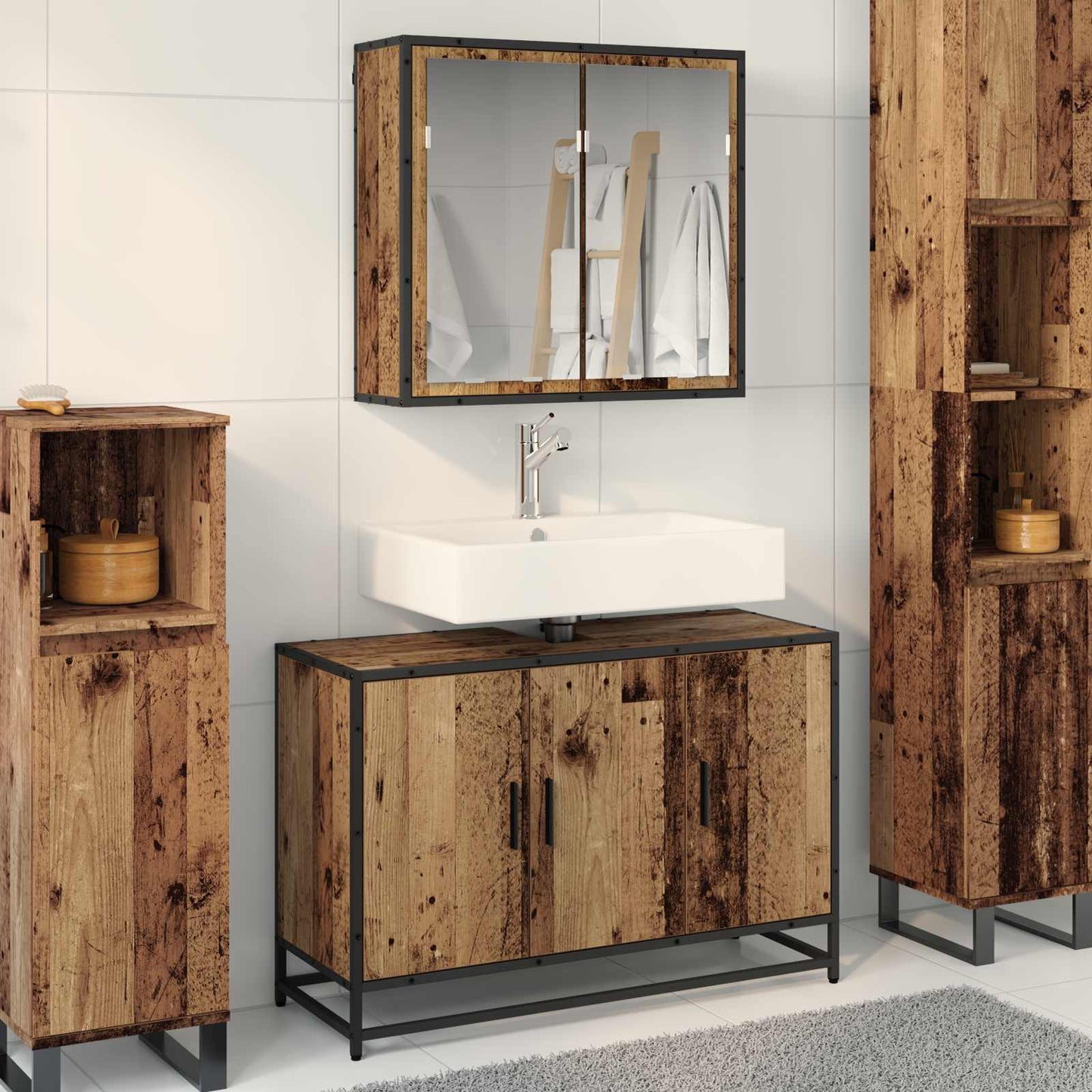 Set di mobili per il bagno con lo scaffale 2 pcs Legno vecchio | homemem39