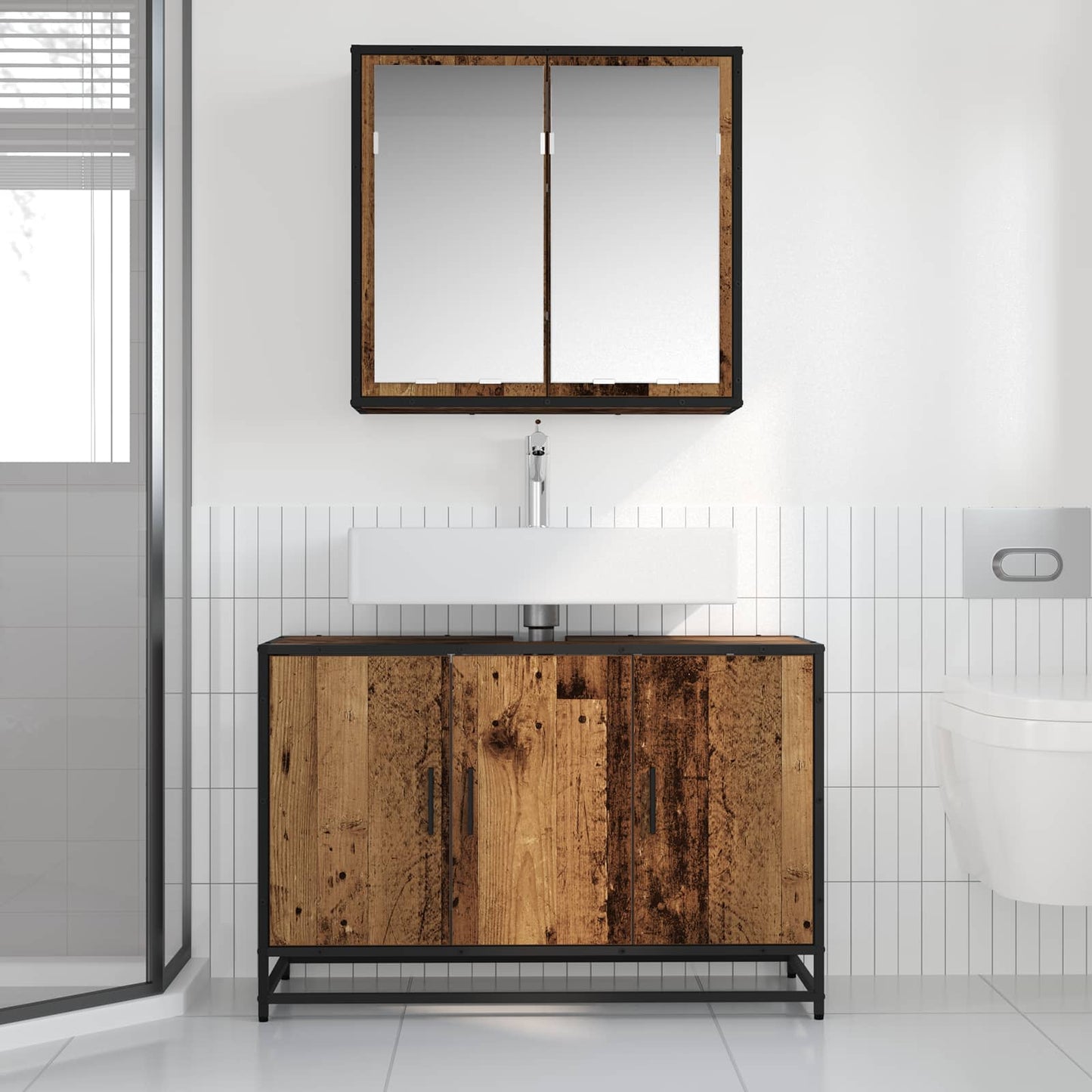 Set di mobili per il bagno con lo scaffale 2 pcs Legno vecchio | homemem39