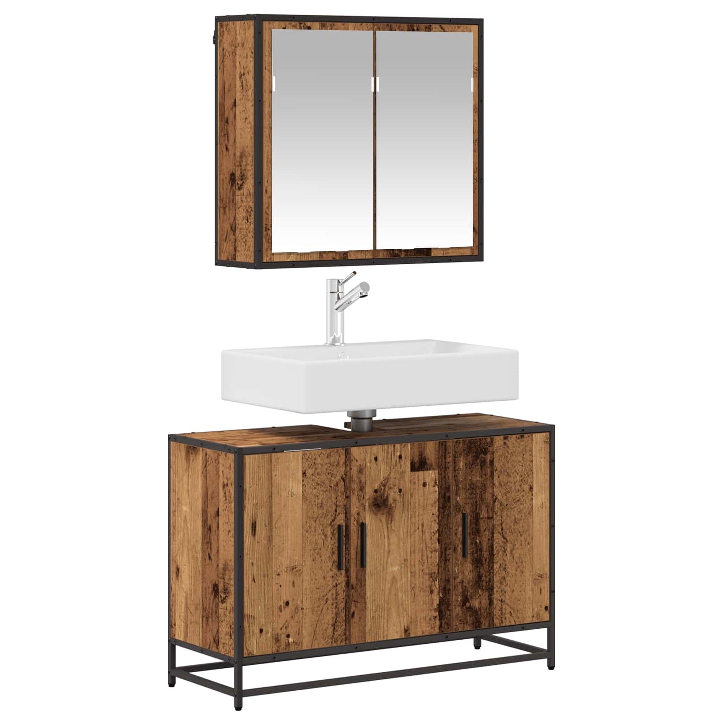 Set di mobili per il bagno con lo scaffale 2 pcs Legno vecchio | homemem39