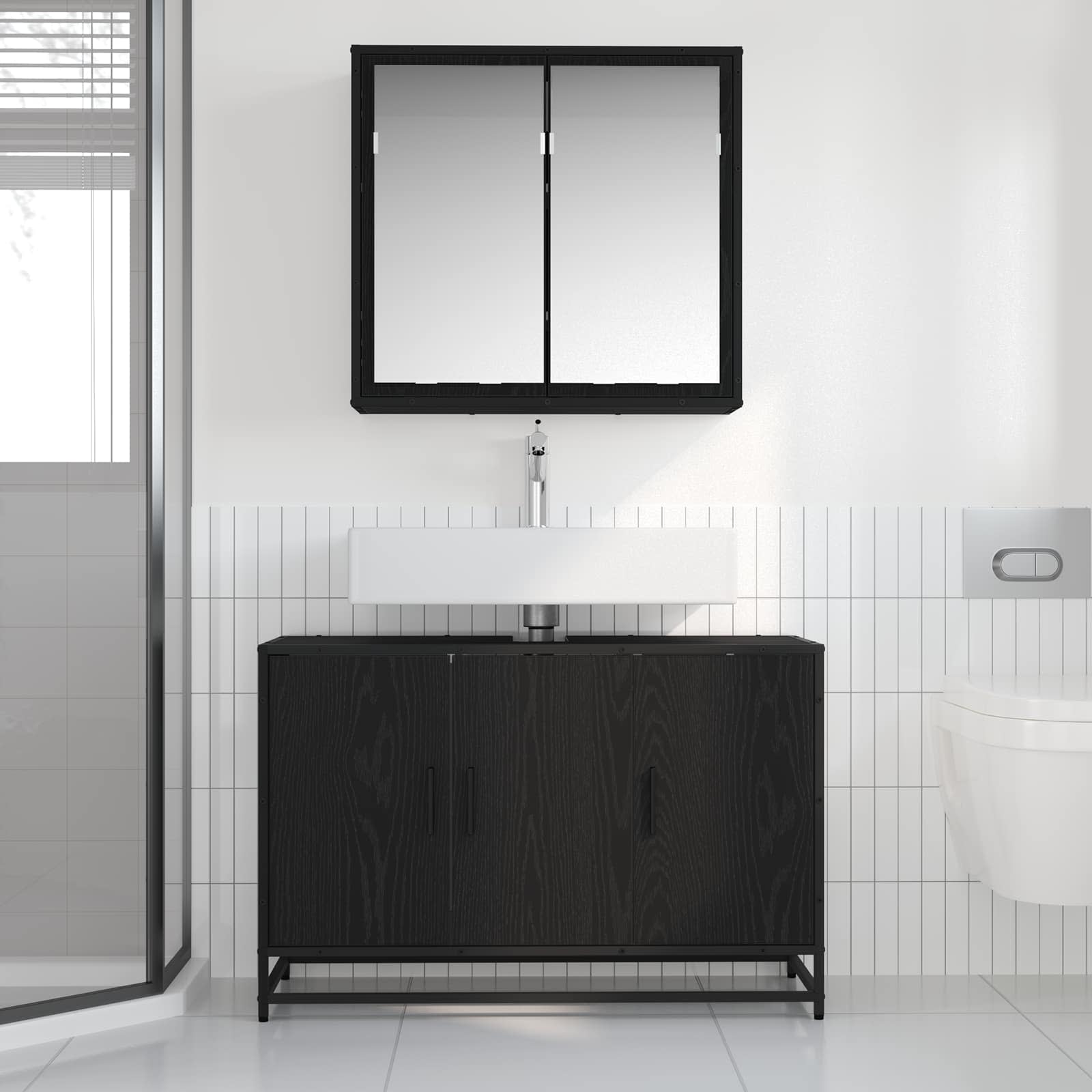 Set di mobili per il bagno 2 pcs Rovere Nero Legno multistrato | homemem39