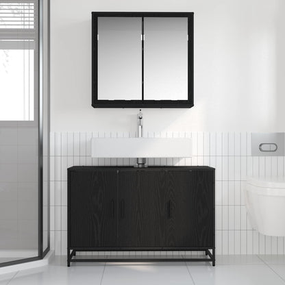 Set di mobili per il bagno 2 pcs Rovere Nero Legno multistrato | homemem39