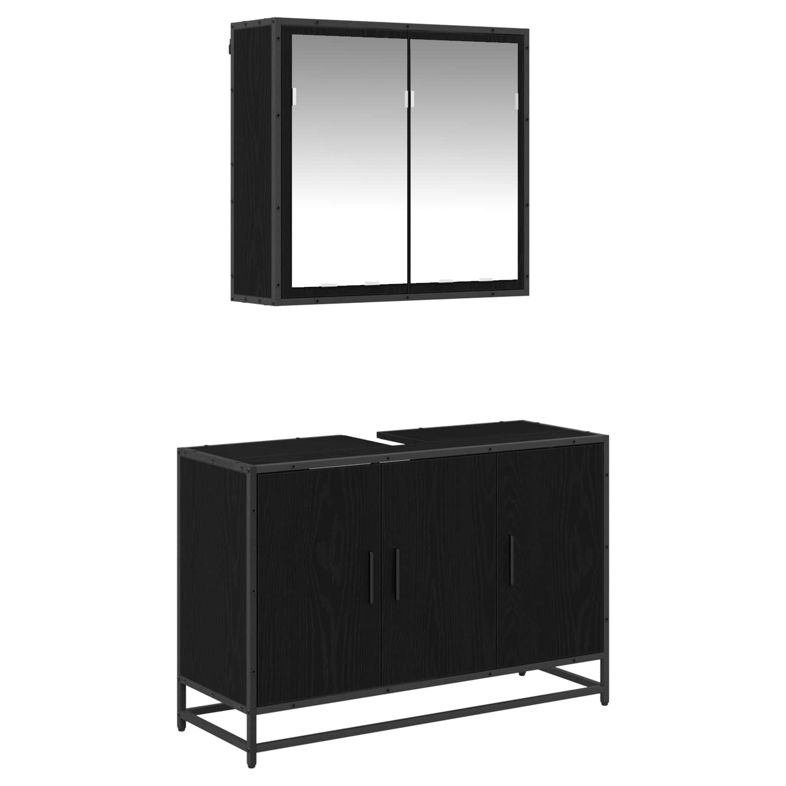 Set di mobili per il bagno 2 pcs Rovere Nero Legno multistrato | homemem39