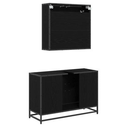 Set di mobili per il bagno 2 pcs Rovere Nero Legno multistrato | homemem39