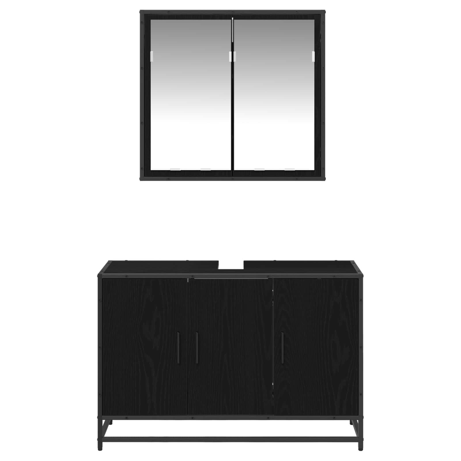 Set di mobili per il bagno 2 pcs Rovere Nero Legno multistrato | homemem39