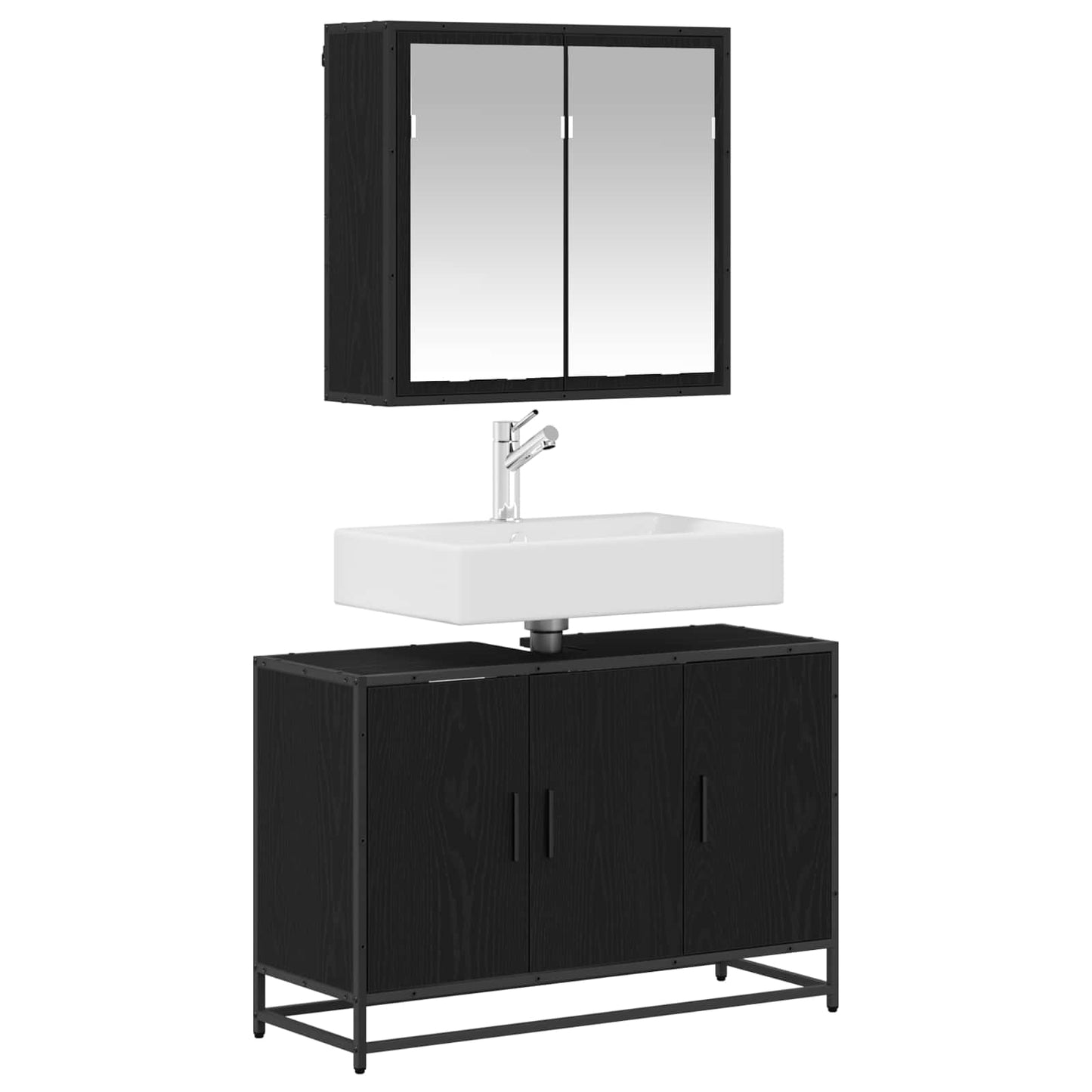 Set di mobili per il bagno 2 pcs Rovere Nero Legno multistrato | homemem39