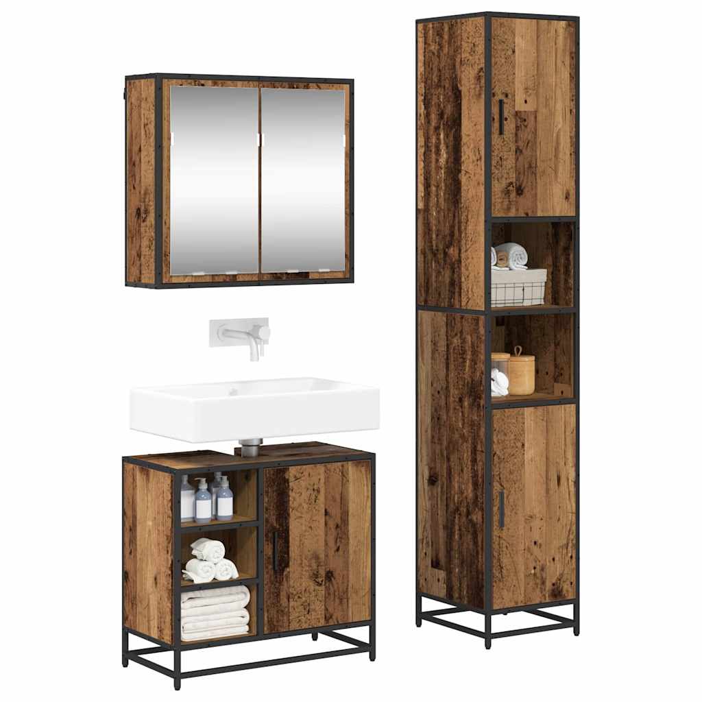 Set di mobili per il bagno con lo scaffale 3 pcs Legno vecchio | homemem39