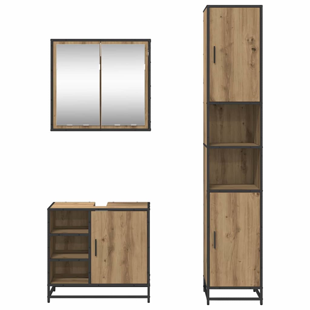 Set di mobili per il bagno 3 pz Rovere artigianale | homemem39