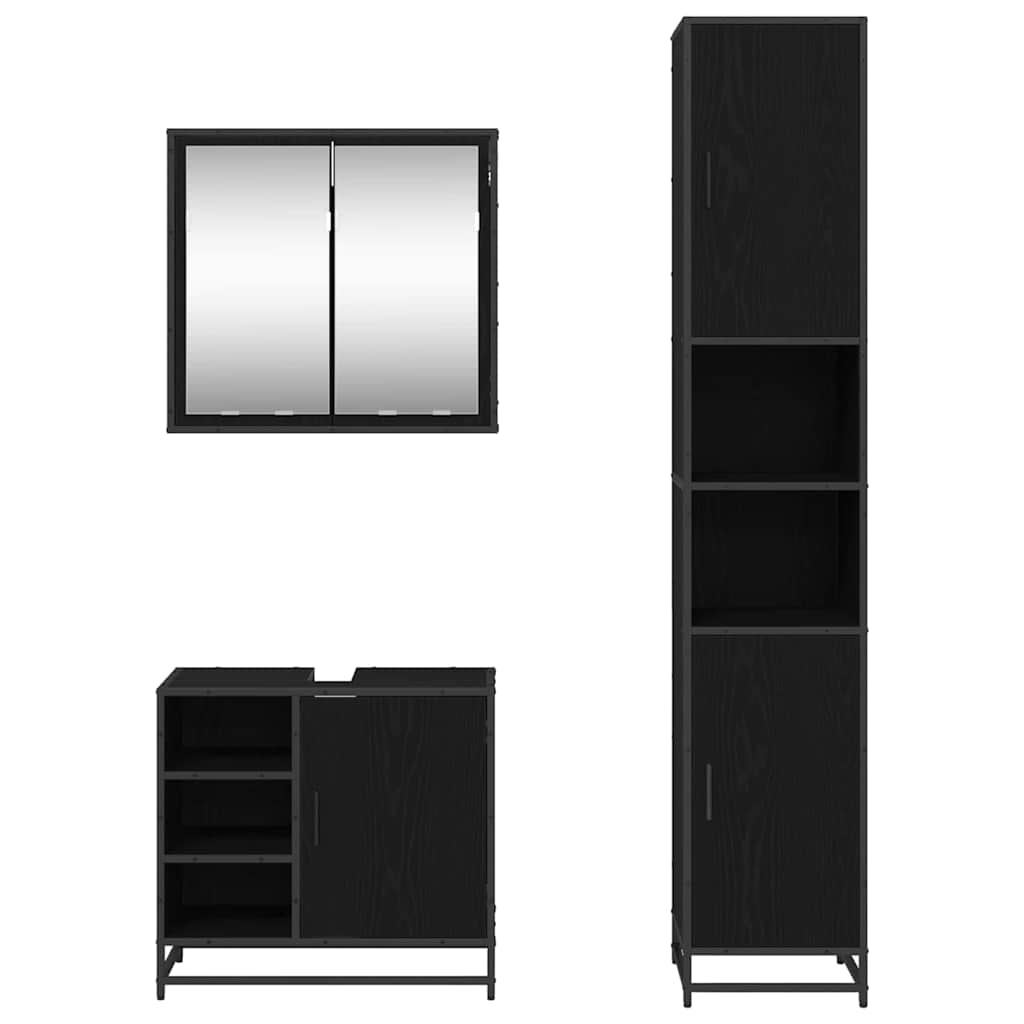 Set di mobili per il bagno 3 pcs Rovere Nero Legno multistrato | homemem39