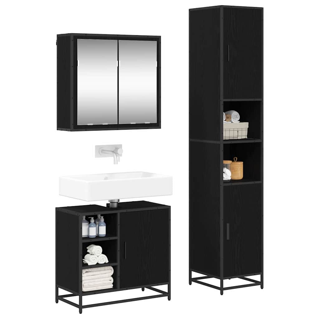 Set di mobili per il bagno 3 pcs Rovere Nero Legno multistrato | homemem39