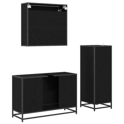 Set di mobili per il bagno 3 pcs Rovere Nero Legno multistrato | homemem39