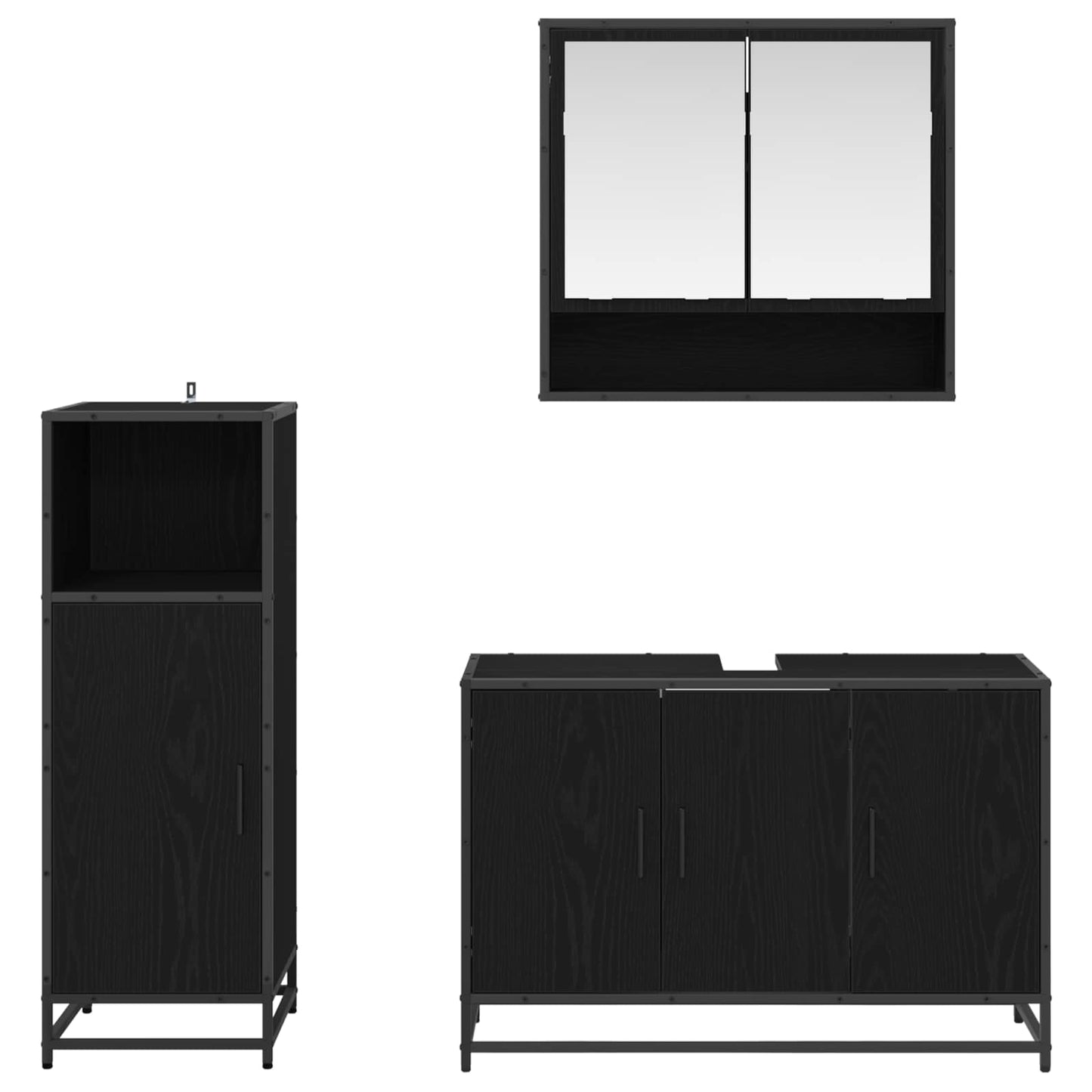 Set di mobili per il bagno 3 pcs Rovere Nero Legno multistrato | homemem39