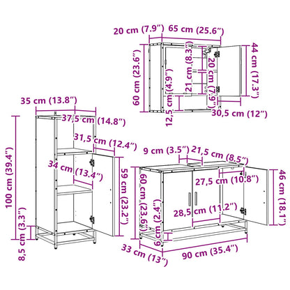 Set di mobili per il bagno 3 pcs Rovere Nero Legno multistrato | homemem39