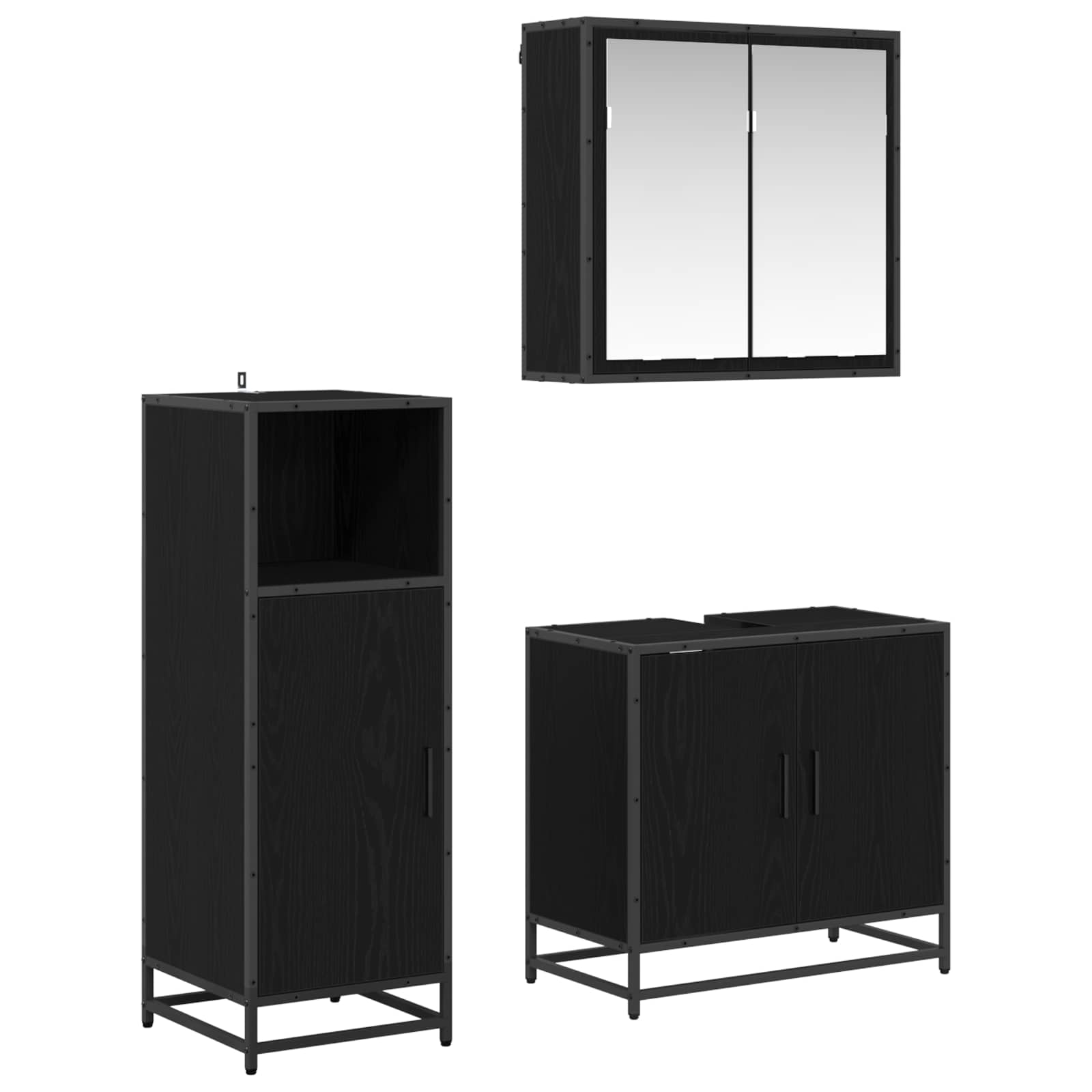 Set di mobili per il bagno 3 pcs Rovere Nero Legno multistrato | homemem39