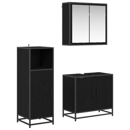 Set di mobili per il bagno 3 pcs Rovere Nero Legno multistrato | homemem39