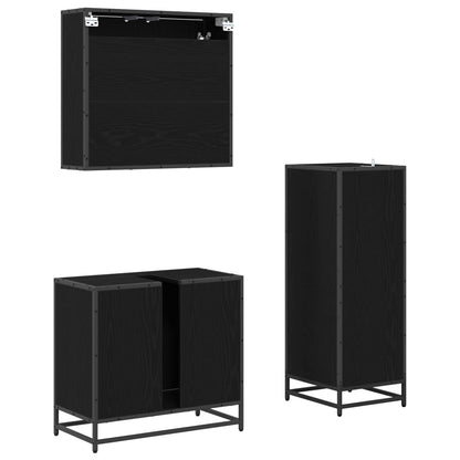 Set di mobili per il bagno 3 pcs Rovere Nero Legno multistrato | homemem39