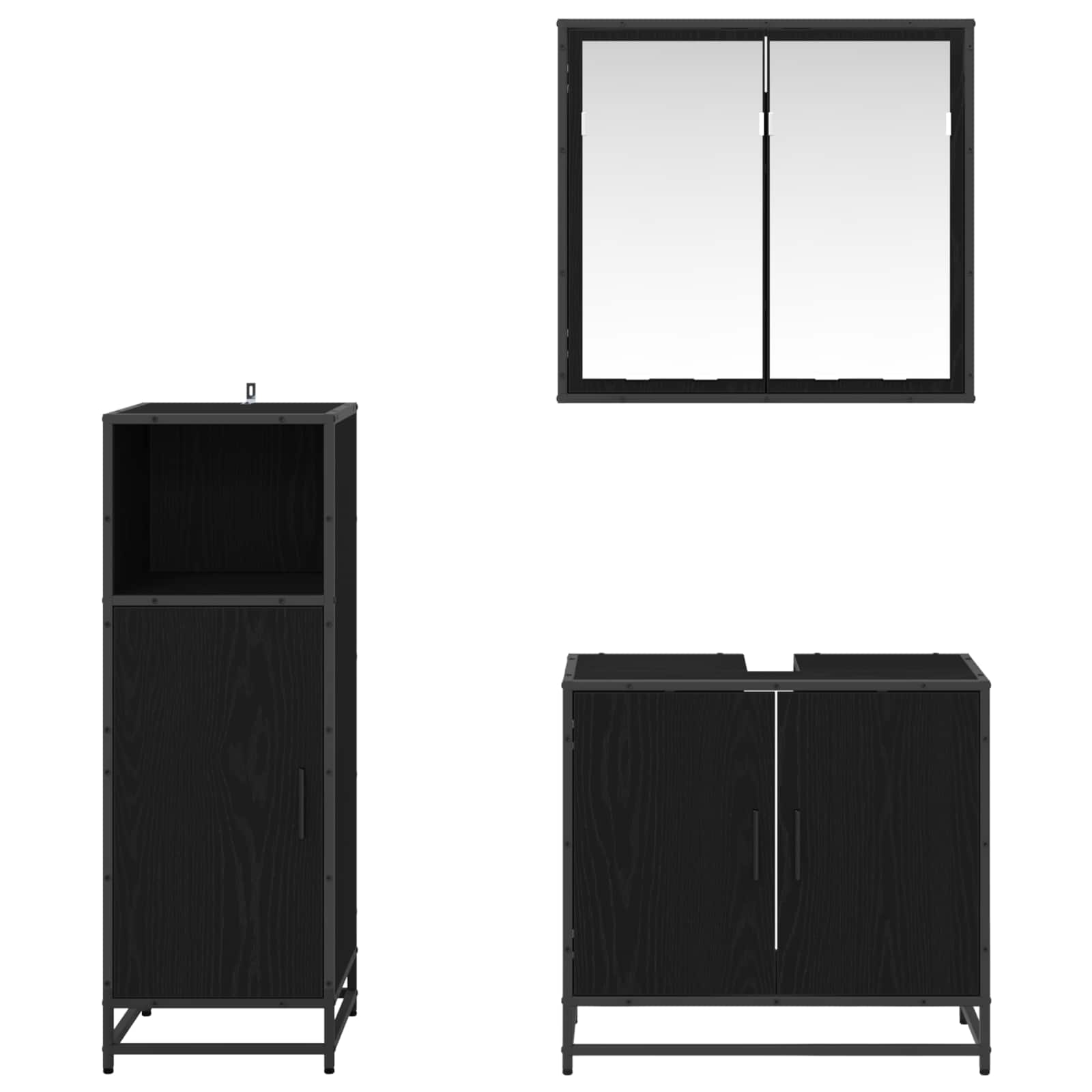 Set di mobili per il bagno 3 pcs Rovere Nero Legno multistrato | homemem39