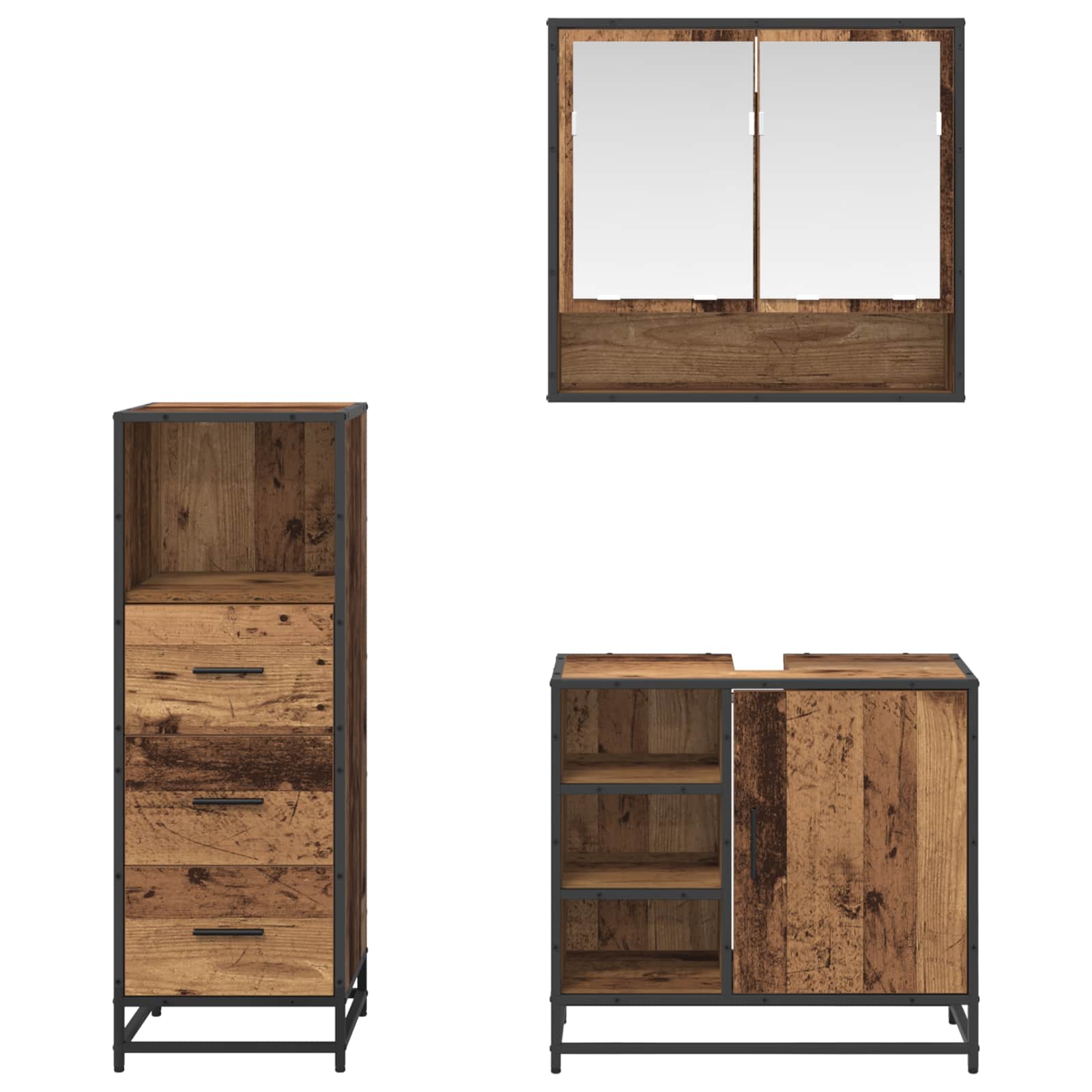 Set di mobili per il bagno con cassetto 3 pcs Legno vecchio | homemem39
