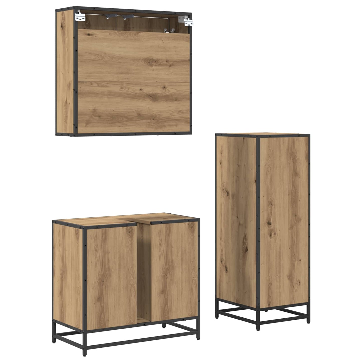 Set di mobili per il bagno 3 pz Rovere artigianale | homemem39