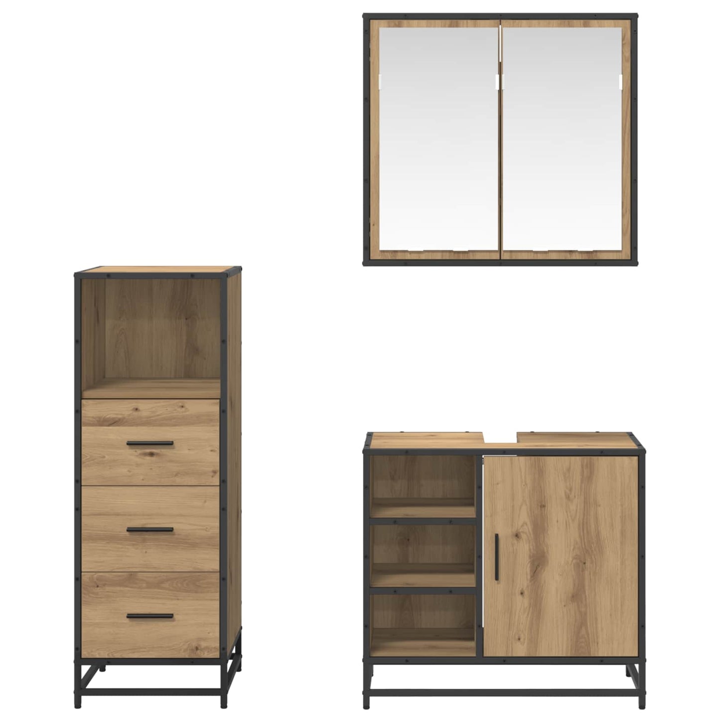 Set di mobili per il bagno 3 pz Rovere artigianale | homemem39
