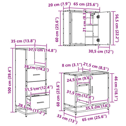 Set di mobili per il bagno 3 pz Rovere artigianale | homemem39