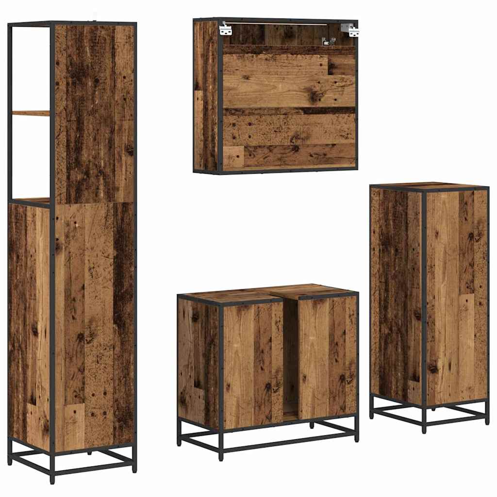 Set di mobili per il bagno con cassetto 4 pcs Legno vecchio | homemem39