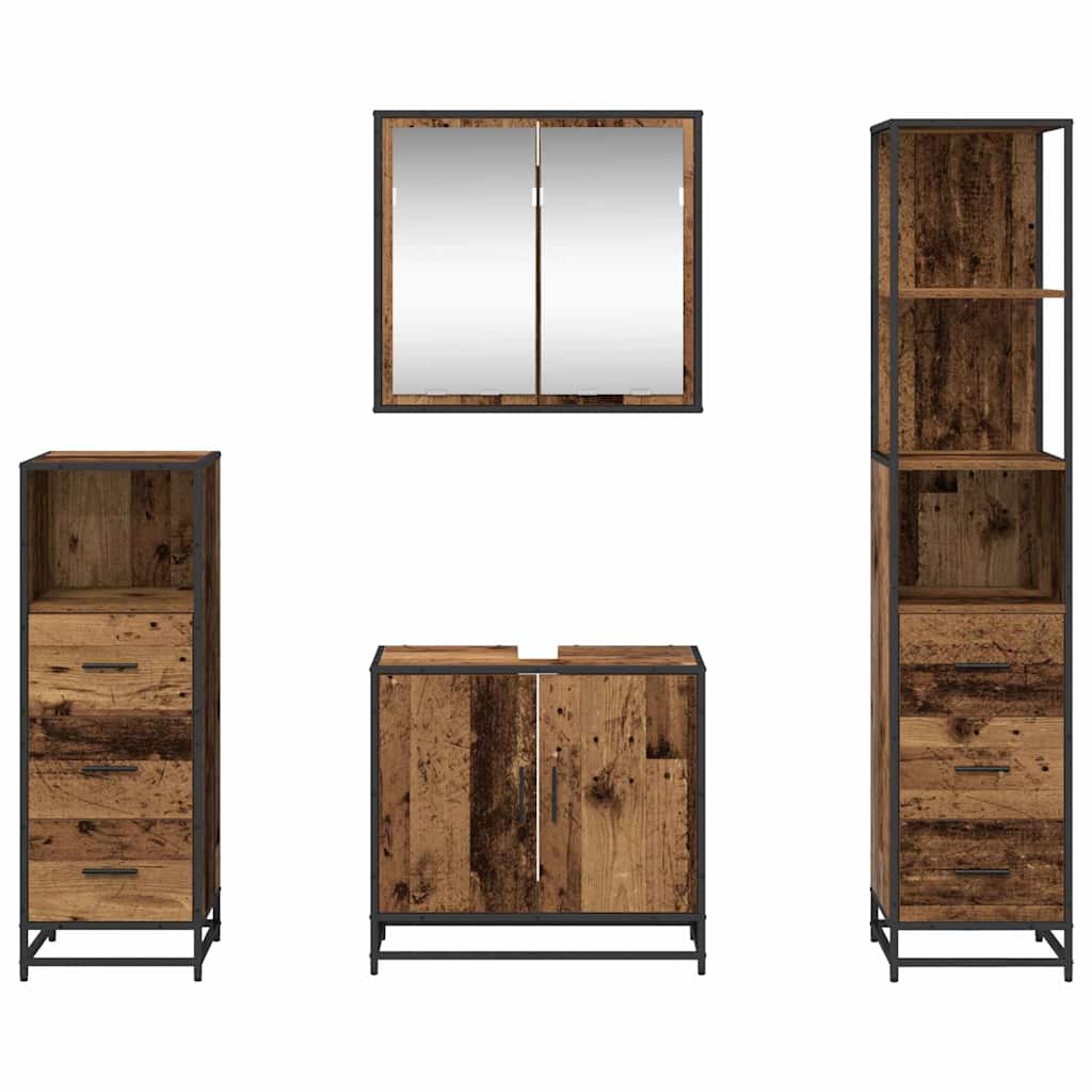 Set di mobili per il bagno con cassetto 4 pcs Legno vecchio | homemem39