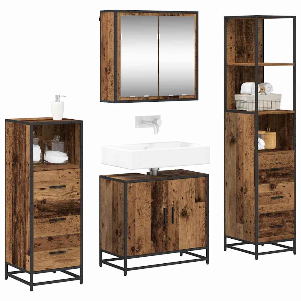 Set di mobili per il bagno con cassetto 4 pcs Legno vecchio | homemem39