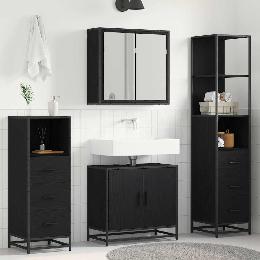 Set di mobili per il bagno 4 pcs Rovere Nero Legno multistrato | homemem39