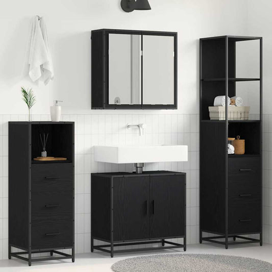Set di mobili per il bagno 4 pcs Rovere Nero Legno multistrato | homemem39