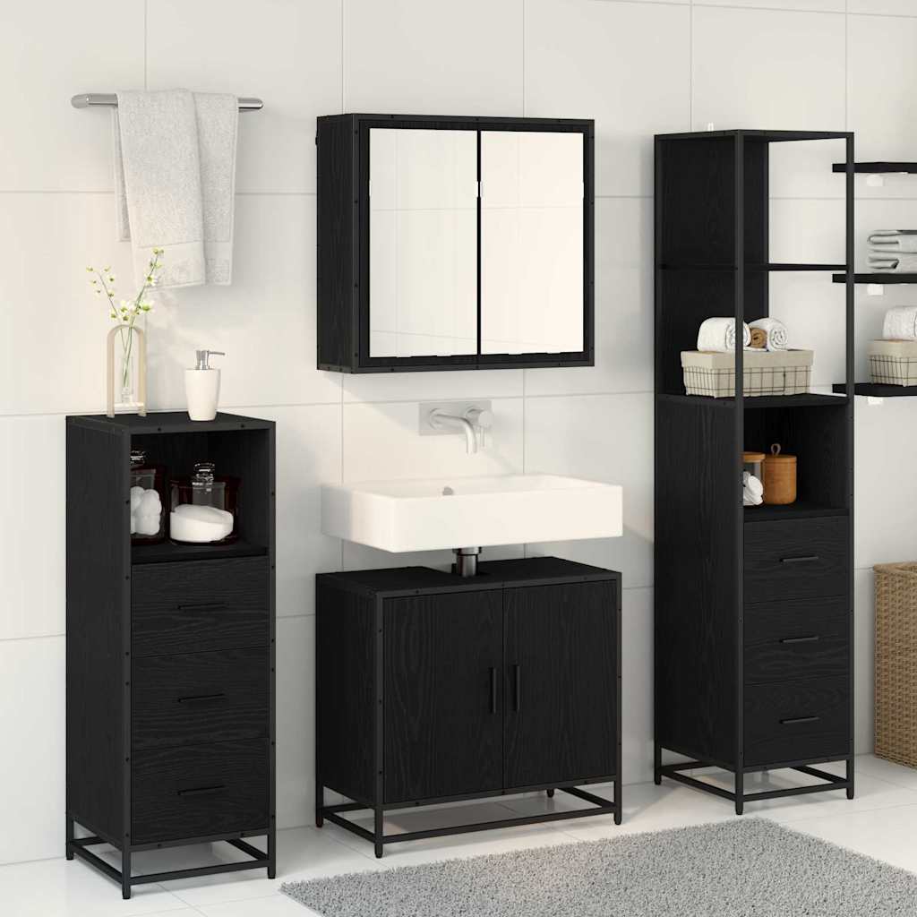 Set di mobili per il bagno 4 pcs Rovere Nero Legno multistrato | homemem39