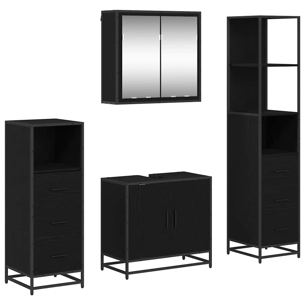 Set di mobili per il bagno 4 pcs Rovere Nero Legno multistrato | homemem39