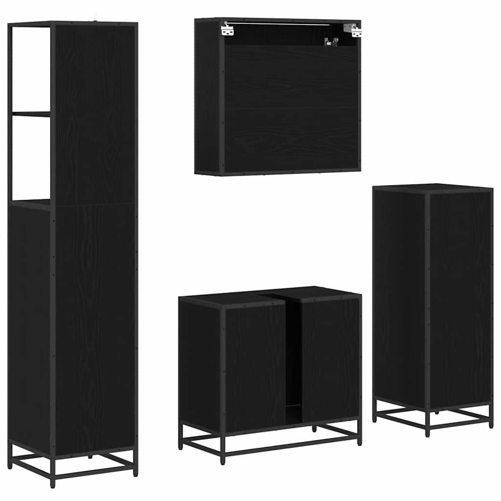 Set di mobili per il bagno 4 pcs Rovere Nero Legno multistrato | homemem39