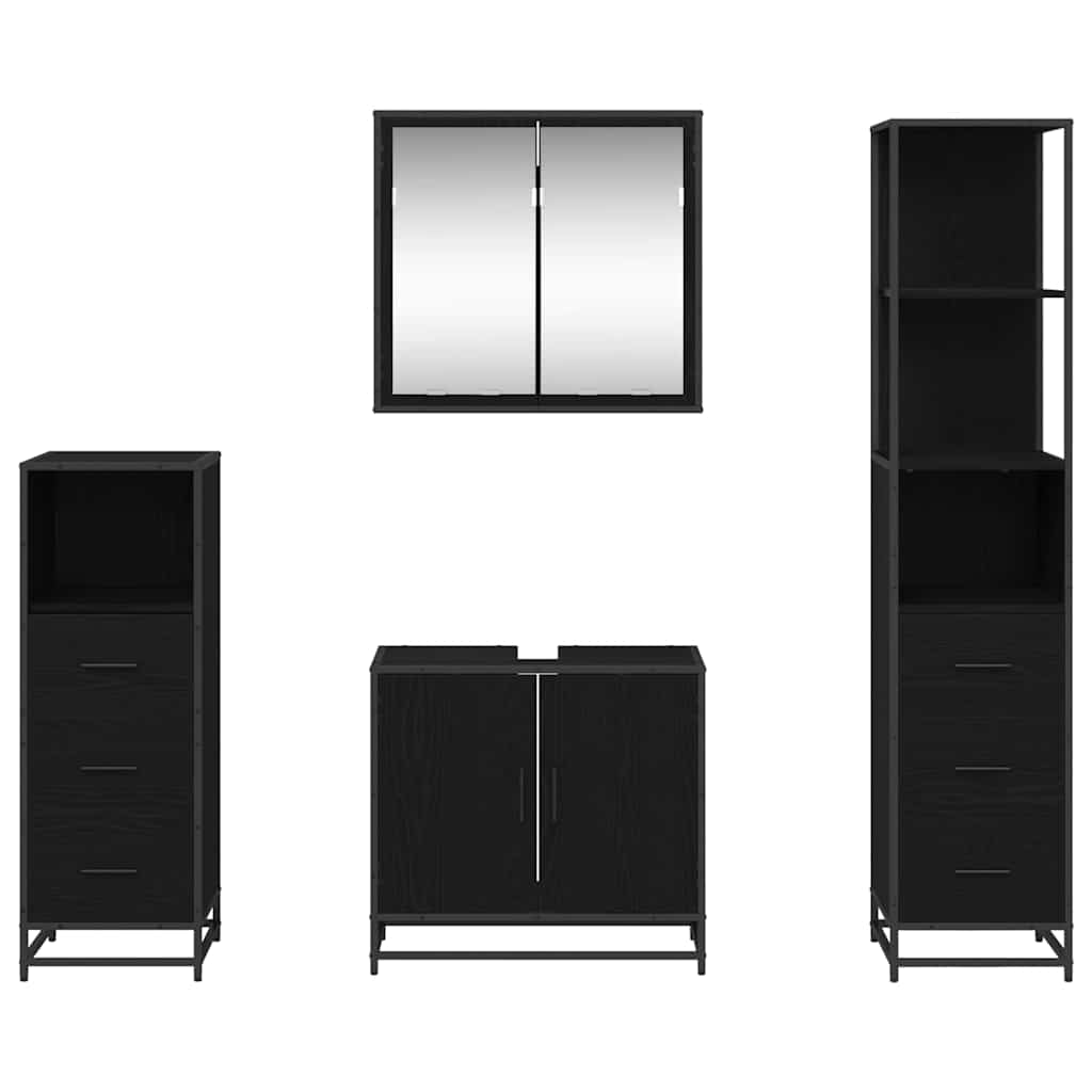 Set di mobili per il bagno 4 pcs Rovere Nero Legno multistrato | homemem39