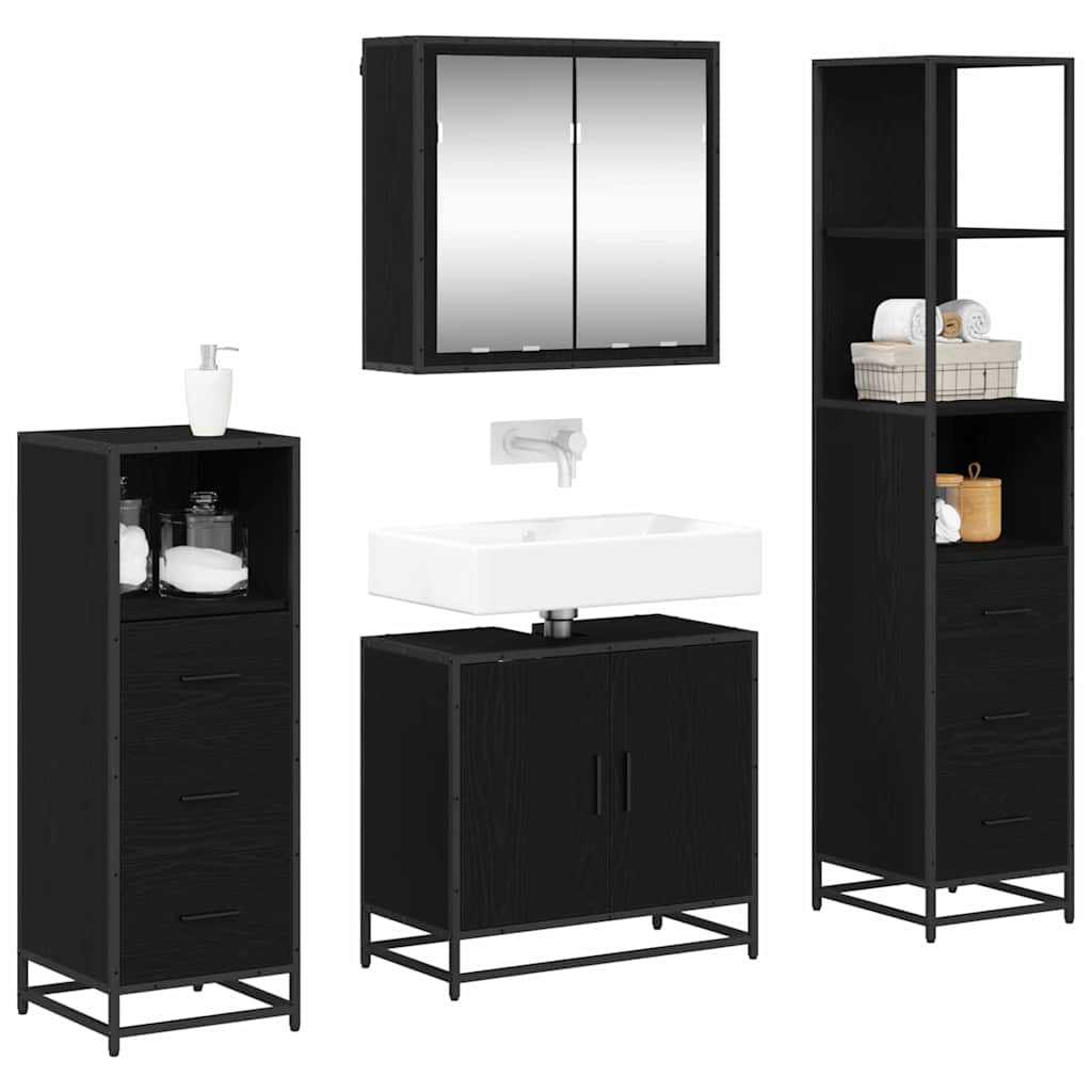 Set di mobili per il bagno 4 pcs Rovere Nero Legno multistrato | homemem39