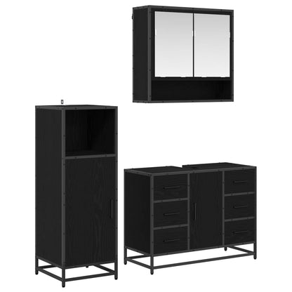 Set di mobili per il bagno 3 pcs Rovere Nero Legno multistrato | homemem39