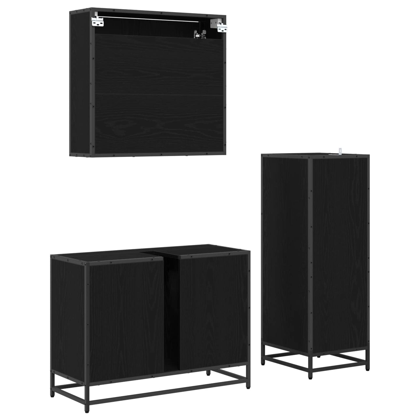 Set di mobili per il bagno 3 pcs Rovere Nero Legno multistrato | homemem39