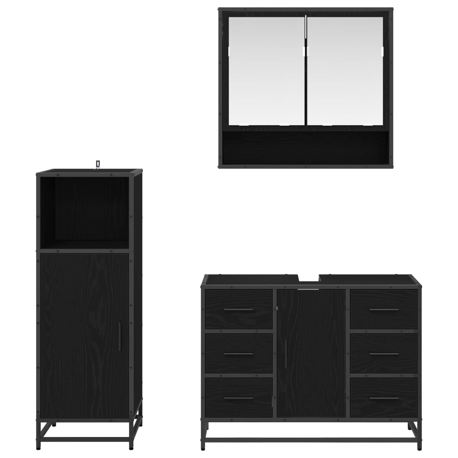 Set di mobili per il bagno 3 pcs Rovere Nero Legno multistrato | homemem39
