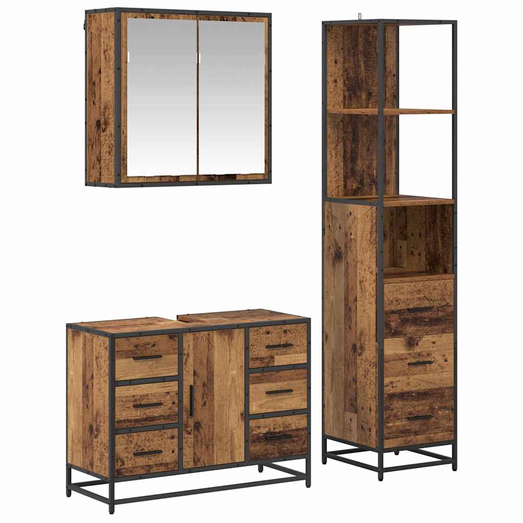Set di mobili per il bagno con cassetto 3 pcs Legno vecchio | homemem39