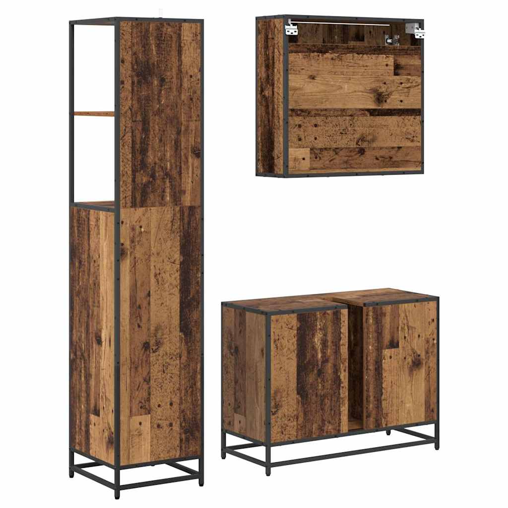 Set di mobili per il bagno con cassetto 3 pcs Legno vecchio | homemem39