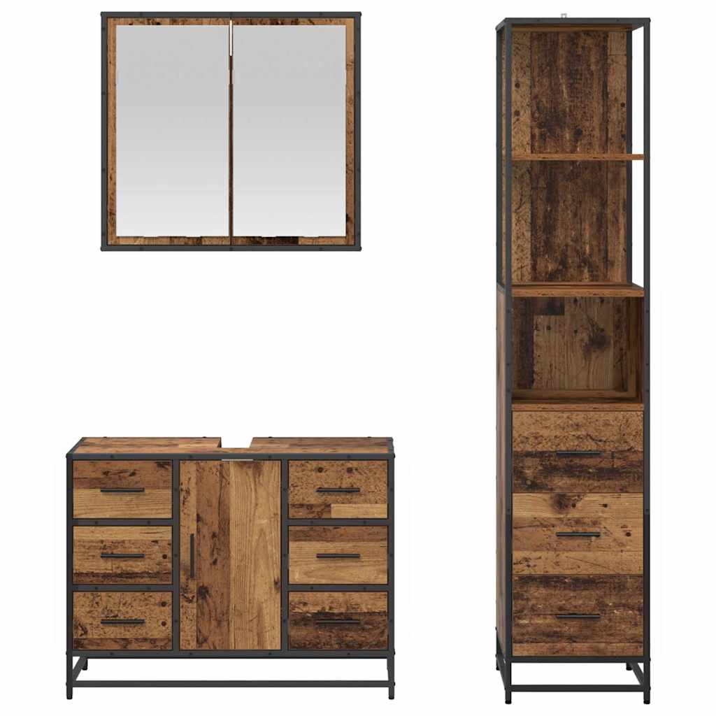 Set di mobili per il bagno con cassetto 3 pcs Legno vecchio | homemem39