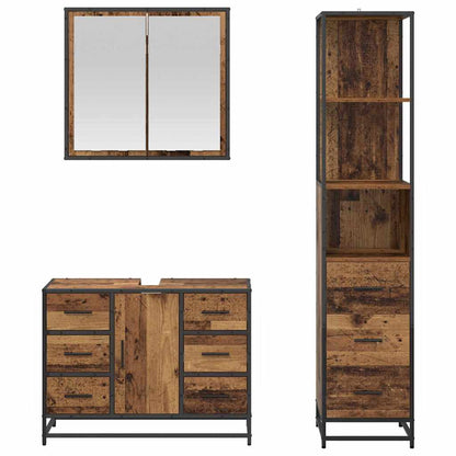 Set di mobili per il bagno con cassetto 3 pcs Legno vecchio | homemem39