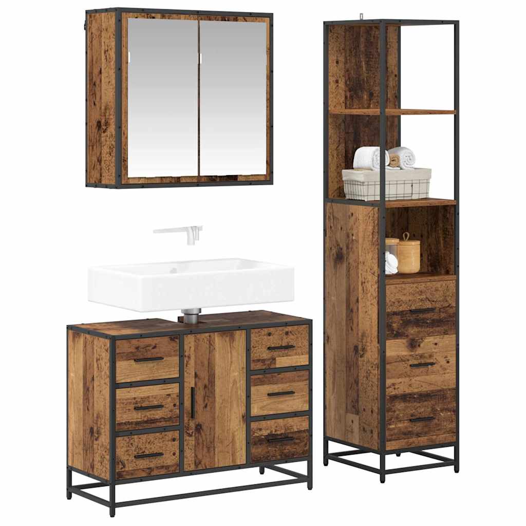 Set di mobili per il bagno con cassetto 3 pcs Legno vecchio | homemem39
