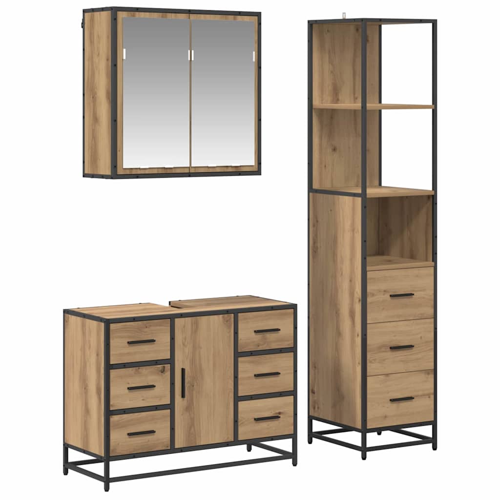 Set di mobili per il bagno 3 pz Rovere artigianale | homemem39